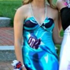 Blue, pink, and purple prom dress